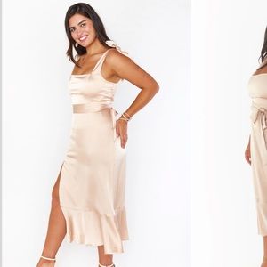 Show me your MUMU Champagne Claire Midi Dress